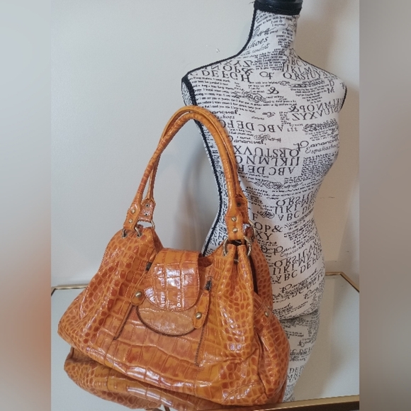 Michael Rome Hobo Leather Orange Crocodile-Embossed Handbag - Picture 14 of 14